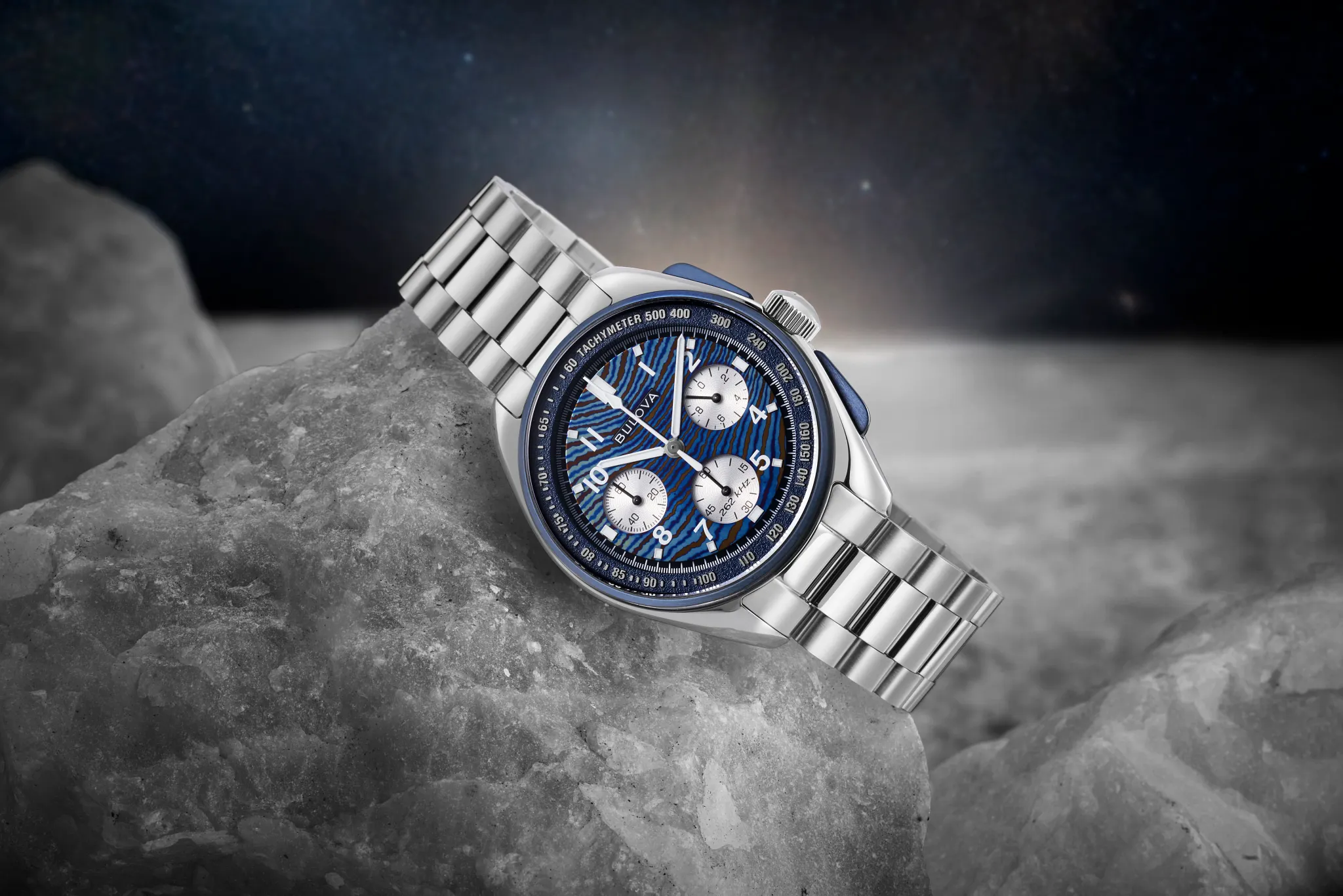 Blue Dial Stainless Steel Bracelet Lunar Pilot Timascus 98A329